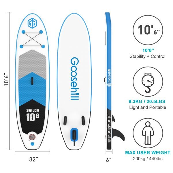 Goosehill-tabla de surf inflable de pie, paquete Premium SUP, 10 '6 "x 32" x 6 ", patrones abiertos para personalización - Image 2