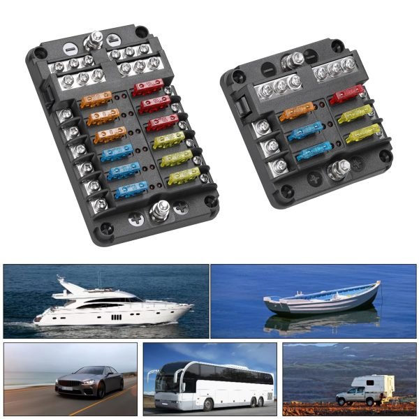 Caja de bloque de fusibles de ánodo Negativo Positivo de 6/12 vías, soporte de fusibles de cubierta transparente con luz indicadora LED para coche, barco marino