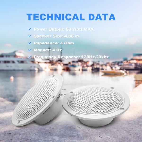 GUZARE-Altavoces impermeables marinos de 4 pulgadas y 120 vatios, altavoces para RV, ATV, UTV, carrito de Golf, motocicleta, música al aire libre, barco, altavoz, 2 piezas - Image 4