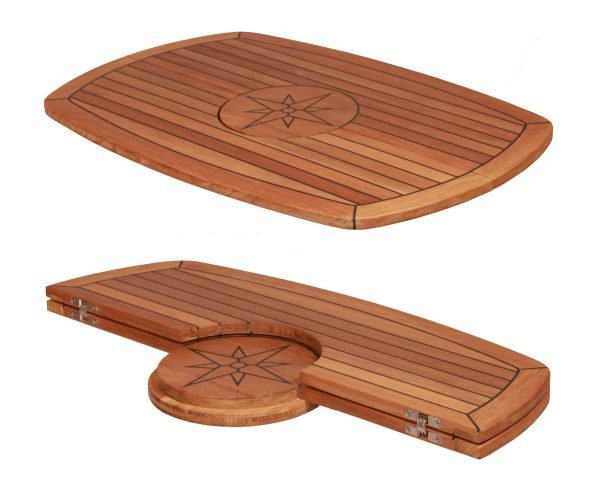Mesa de teca plegable con incrustación de estrella, 11,8/24x37 pulgadas, 300/610x940mm, para barco marino, caravana, RV, TC642