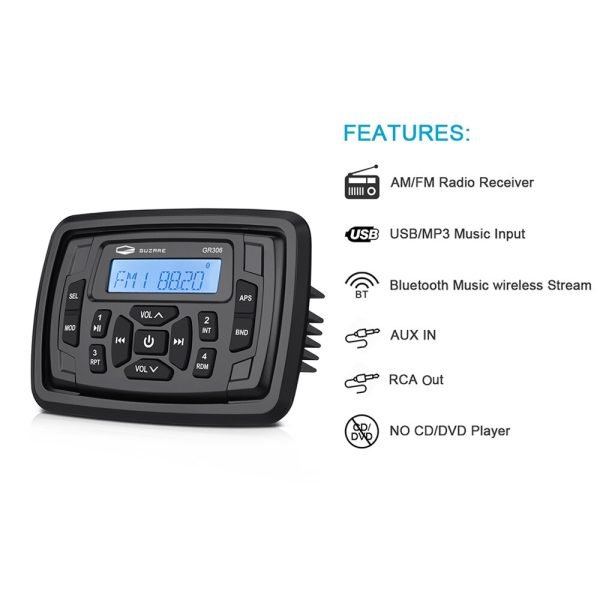 Sistema de sonido de Audio estéreo para barco, Radio marina con Bluetooth, reproductor MP3 para coche, FM, AM, impermeable, altavoz para motocicleta de 3 pulgadas - Image 2