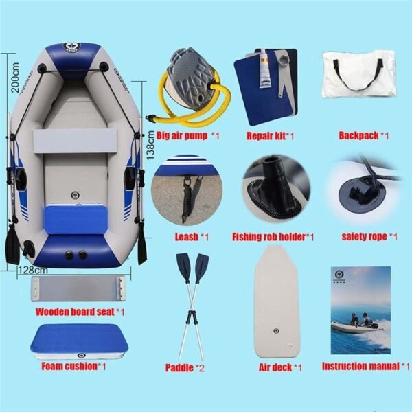 Solar Marine 2 Persons 200 CM PVC Inflatable Kayak Fishing Boat Canoe Dinghy Air Mat Floor With Accessories Water Sport - Image 6