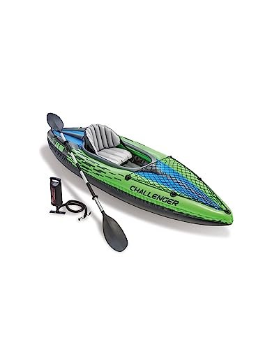INTEX 68305EP Challenger K1 Inflatable Kayak Set: Includes Deluxe 86in Aluminum Oar and High-Output Pump – Adjustable Seat with Backrest – Removable Skeg – 1-Person – 220lb Weight Capacity